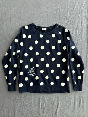 Beams Heart Navy Polka Dot Relaxed Fit Raglan Sleeve Crewneck Sweatshirt - Sz U
